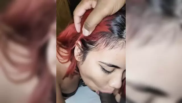 The slut with red hair knows how to suck a Mexican man's penis in a classy way